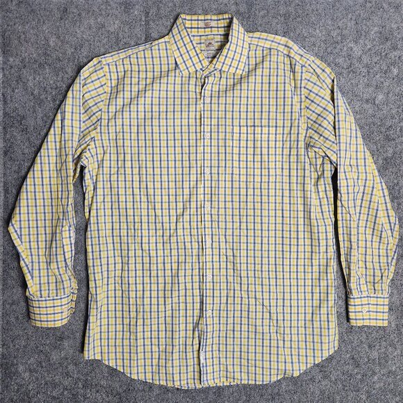 Peter Millar Other - Peter Millar Shirt Men L Nanoluxe Long Sleeve Yellow Blue Plaid Button Down